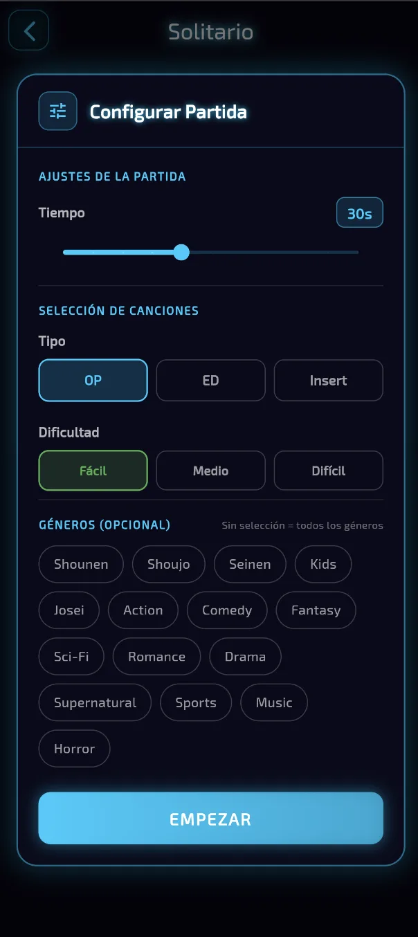 Utagami entrenamiento - modo configurable para practicar